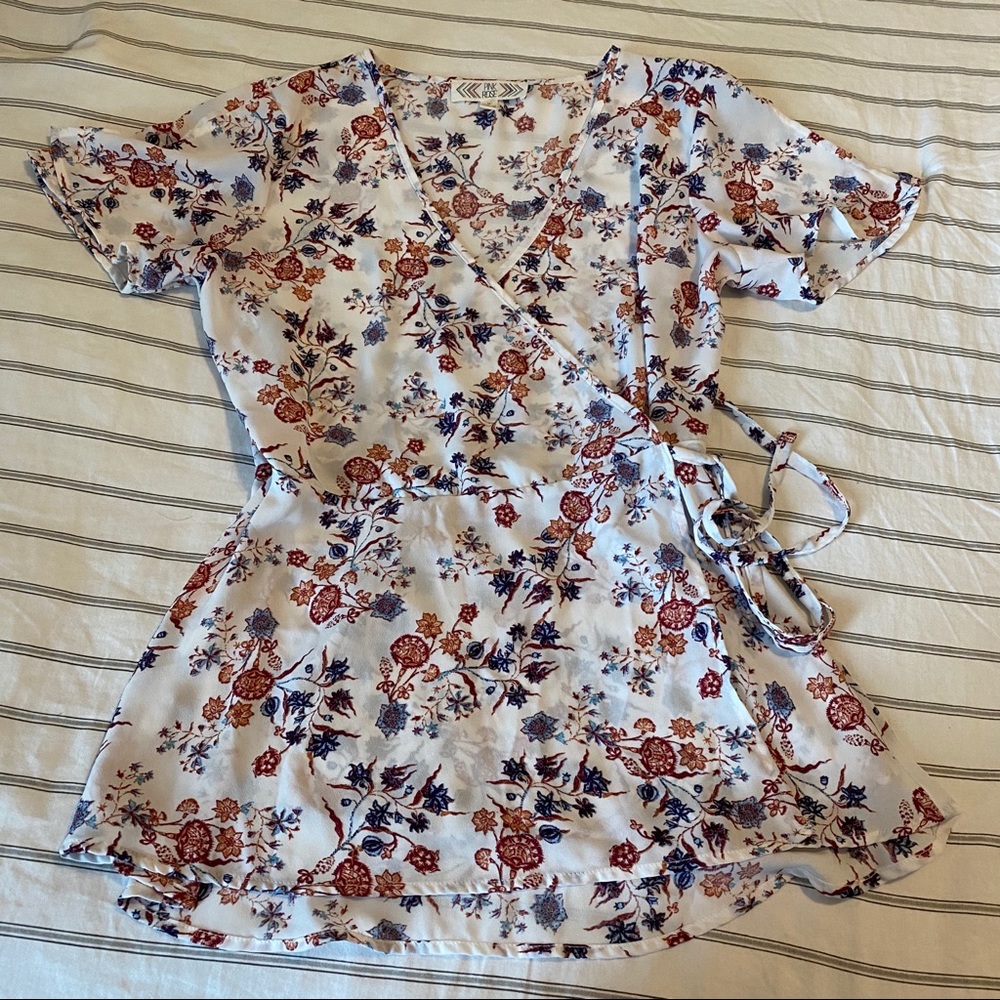 Pink Rose floral wrap top
